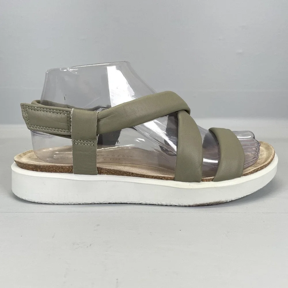 Ecco Corksphere Sandals Youth Size 5.5 Sage Green Leather Crisscross Strap Shoes